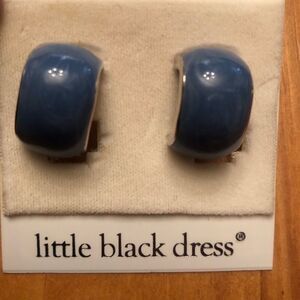 C Shape Rhodium Plated Blue Hand Enameling Clip On Earrings